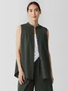 Eileen Fisher Washed Organic Cotton Poplin Band Collar Shirt In Green