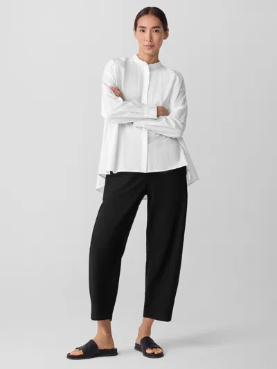 Eileen Fisher Washed Organic Cotton Poplin Band Collar Shirt In White