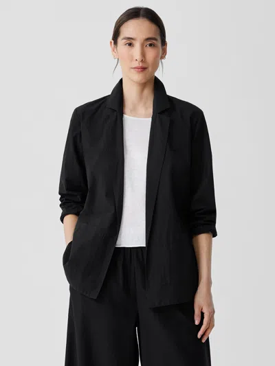 Eileen Fisher Washed Organic Cotton Poplin Blazer In Black
