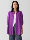 Eileen Fisher Washed Organic Cotton Poplin Classic Collar Long Shirt In Purple