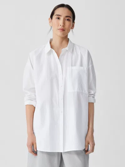 Eileen Fisher Washed Organic Cotton Poplin Classic Collar Long Shirt In Black