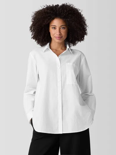 Eileen Fisher Washed Organic Cotton Poplin Classic Collar Long Shirt In White