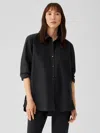 Eileen Fisher Washed Organic Cotton Poplin Classic Collar Shirt In Black