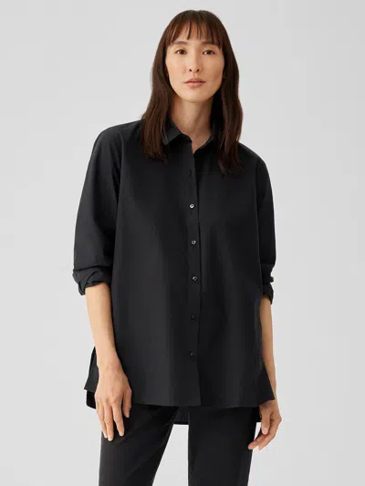 Eileen Fisher Washed Organic Cotton Poplin Classic Collar Shirt In Black