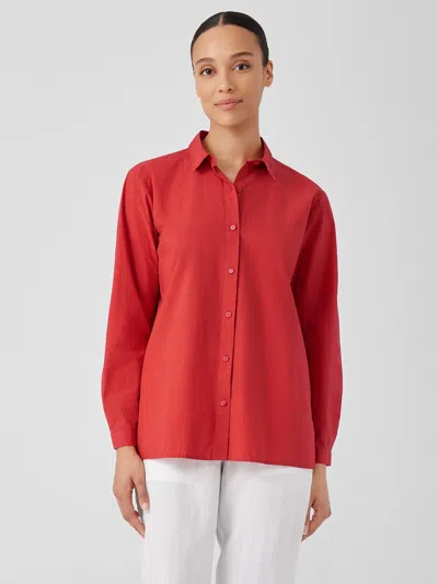 Eileen Fisher Washed Organic Cotton Poplin Classic Collar Shirt In Orange