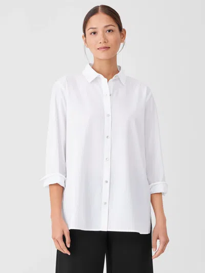 Eileen Fisher Washed Organic Cotton Poplin Classic Collar Shirt In White