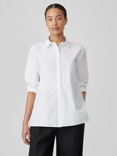 Eileen Fisher Washed Organic Cotton Poplin Classic Collar Shirt In White