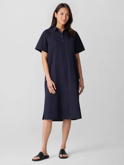 Eileen Fisher Washed Organic Cotton Poplin Classic Collar Shirtdress In Blue