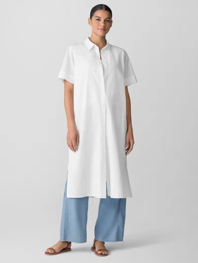 Eileen Fisher Washed Organic Cotton Poplin Classic Collar Shirtdress In White