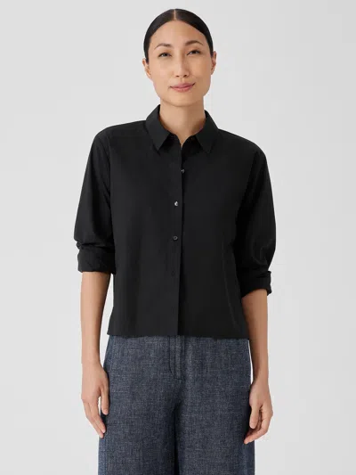 Eileen Fisher Washed Organic Cotton Poplin Classic Collar Short Shirt In Black