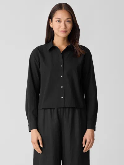 Eileen Fisher Washed Organic Cotton Poplin Classic Collar Short Shirt In Black