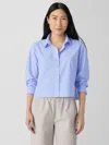Eileen Fisher Washed Organic Cotton Poplin Classic Collar Short Shirt In Blue