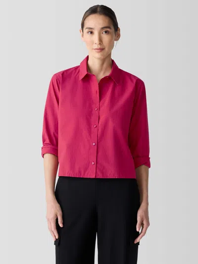 Eileen Fisher Washed Organic Cotton Poplin Classic Collar Short Shirt In Red