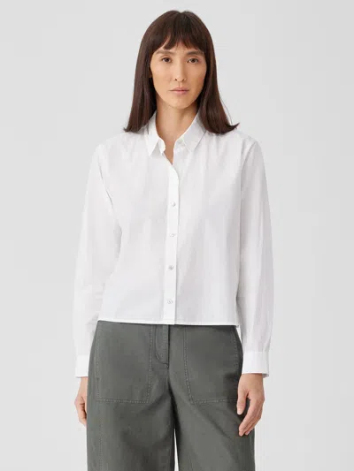 Eileen Fisher Washed Organic Cotton Poplin Classic Collar Short Shirt In White