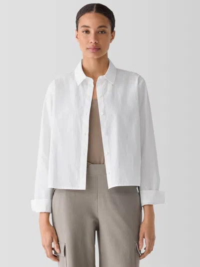 Eileen Fisher Washed Organic Cotton Poplin Classic Collar Short Shirt In White