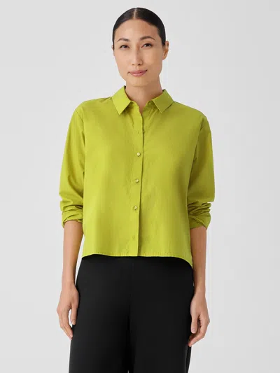 Eileen Fisher Washed Organic Cotton Poplin Classic Collar Short Shirt In Green