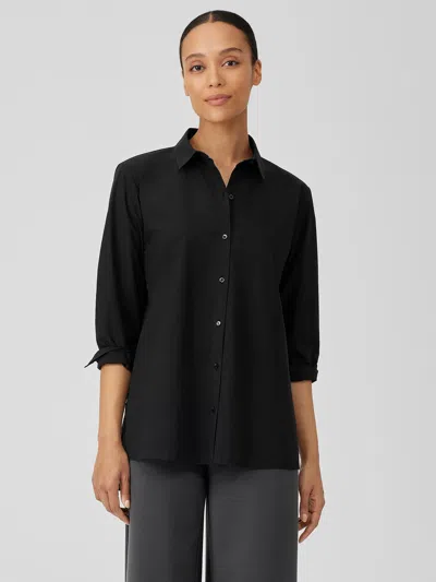Eileen Fisher Washed Organic Cotton Poplin Shirt In Blue