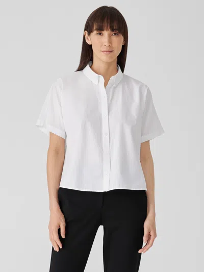 Eileen Fisher Washed Organic Cotton Poplin Short-sleeve Shirt In White