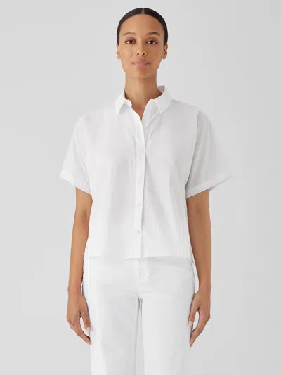 Eileen Fisher Washed Organic Cotton Poplin Short-sleeve Shirt In White