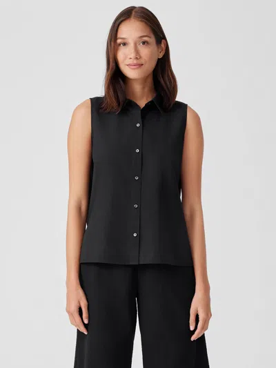 Eileen Fisher Washed Organic Cotton Poplin Sleeveless Shirt In Black