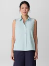 Eileen Fisher Washed Organic Cotton Poplin Sleeveless Shirt In Blue