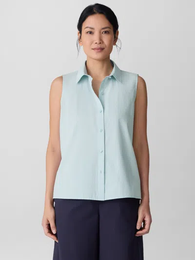 Eileen Fisher Washed Organic Cotton Poplin Sleeveless Shirt In Blue