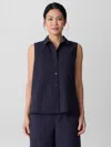 Eileen Fisher Washed Organic Cotton Poplin Sleeveless Shirt In Blue