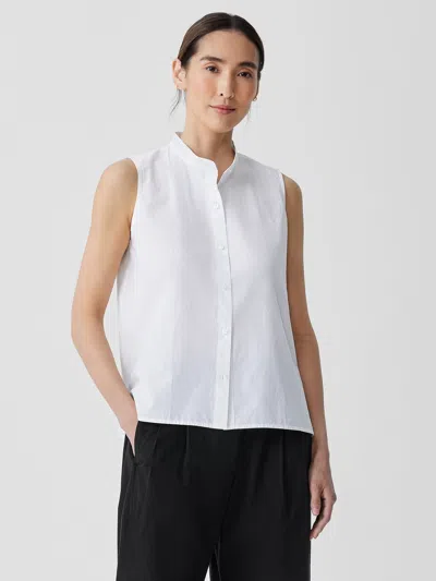 Eileen Fisher Washed Organic Cotton Poplin Sleeveless Shirt In White