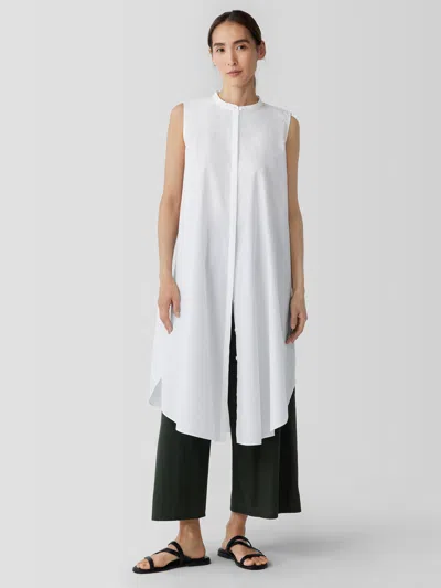 Eileen Fisher Washed Organic Cotton Poplin Sleeveless Dress In White