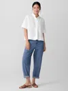 Eileen Fisher Washed Organic Cotton Poplin Split Neck Top In White