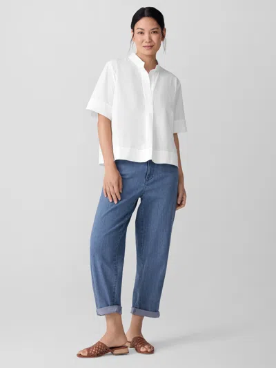 Eileen Fisher Washed Organic Cotton Poplin Split Neck Top In White