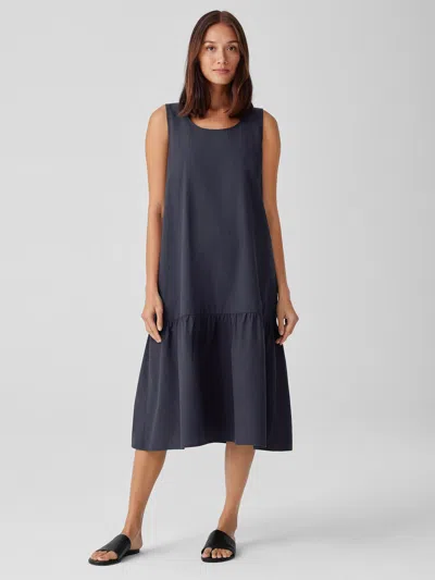 Eileen Fisher Washed Organic Cotton Poplin Tiered Dress In Blue