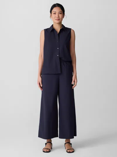 Eileen Fisher Washed Organic Cotton Poplin Wide-leg Pant In Black