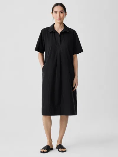 Eileen Fisher Washed Organic Cotton Poplin Dress In Black