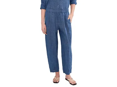 Eileen Fisher Washed Organic Linen Delave Ankle Pleated Lantern Pants In Blue