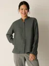 Eileen Fisher Washed Organic Linen Delave Band Collar Shirt In Gray