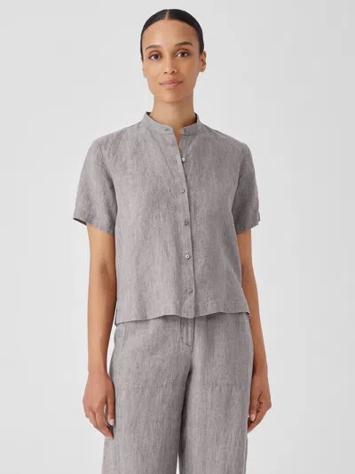 Eileen Fisher Washed Organic Linen Delave Band Collar Shirt In Gray