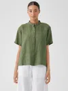 Eileen Fisher Washed Organic Linen Delave Band Collar Shirt In Green