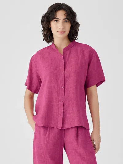 Eileen Fisher Washed Organic Linen Delave Band Collar Shirt In Pink