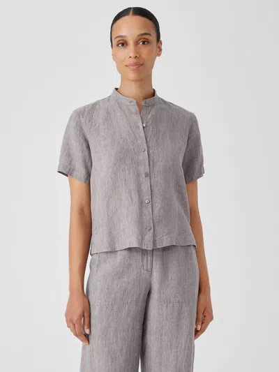 Eileen Fisher Washed Organic Linen Delave Band Collar Shirt In Gray
