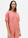 Eileen Fisher Washed Organic Linen Delave Box-top In Pink