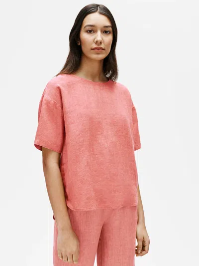 Eileen Fisher Washed Organic Linen Delave Box-top In Pink