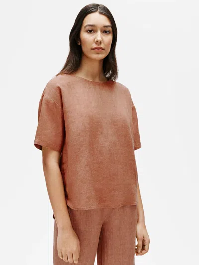 Eileen Fisher Washed Organic Linen Delave Box-top In Brown