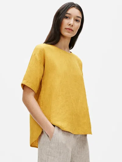 Eileen Fisher Washed Organic Linen Delave Box-top In Yellow