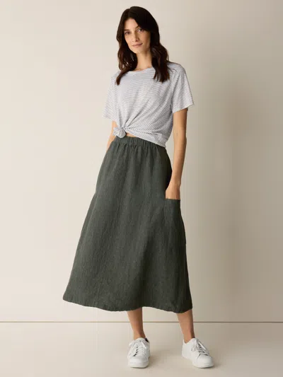 Eileen Fisher Washed Organic Linen Delave Cargo Skirt In Bayleaf