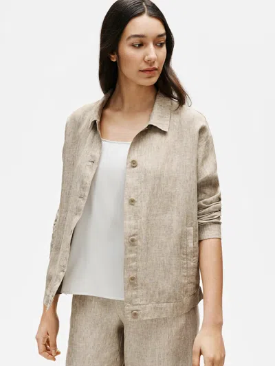 Eileen Fisher Washed Organic Linen Delave Classic Collar Jacket In Brown