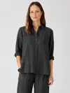 Eileen Fisher Washed Organic Linen Delave Classic Collar Shirt In Gray