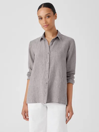 Eileen Fisher Washed Organic Linen Delave Classic Collar Shirt In Gray