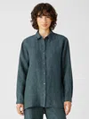 Eileen Fisher Washed Organic Linen Delave Classic Collar Shirt In Green
