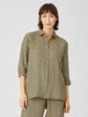 Eileen Fisher Washed Organic Linen Delave Classic Collar Shirt In Green